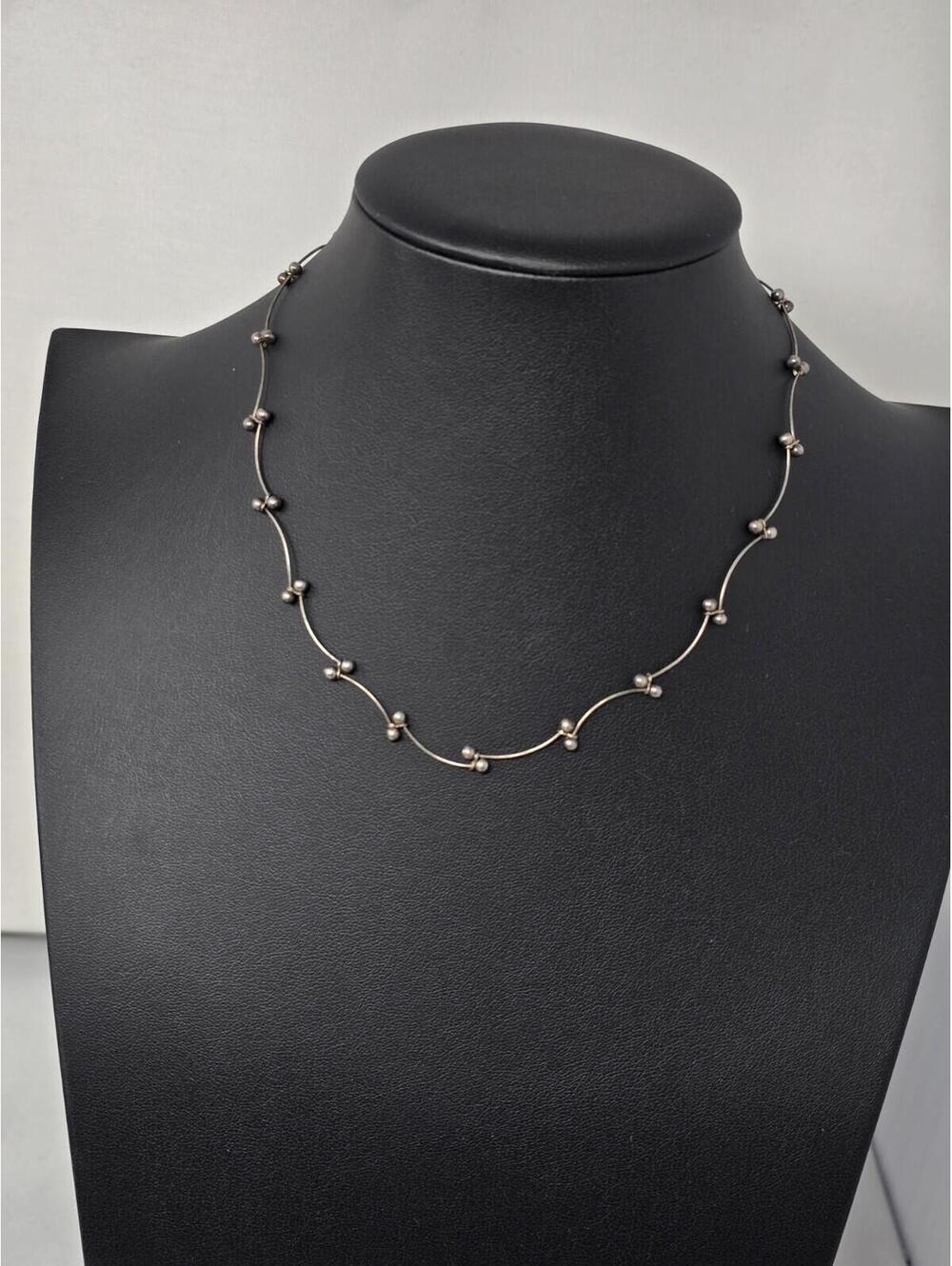 Vtg Sterling Silver Ball Station Wave Link Necklace 16" 925